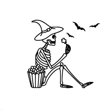 skeleton wearing hat eating popcorn clip art preview