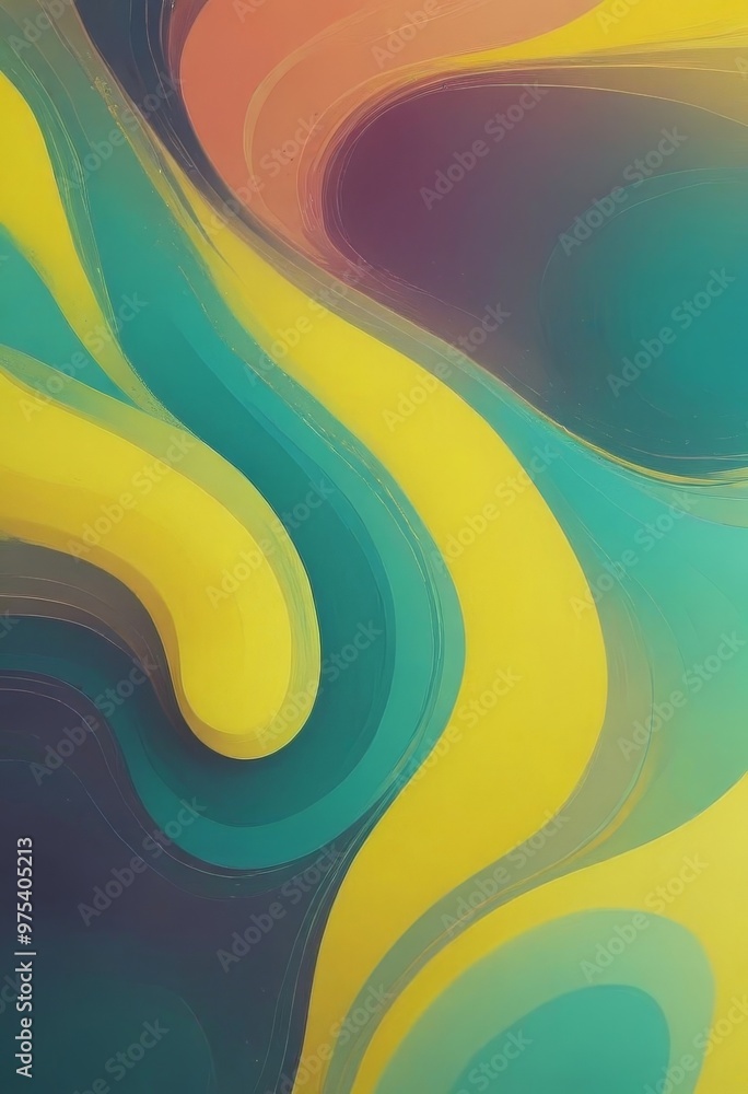 Poster a vibrant abstract composition with a gradient of colors, including yellow, green, blue, and purple,