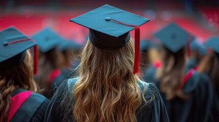 Graduation ceremony at a university with graduates in caps and gowns celebrating their academic achievements