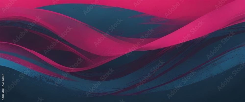 Poster abstract, fluid shapes in shades of pink and blue, creating a dynamic and visually striking composit