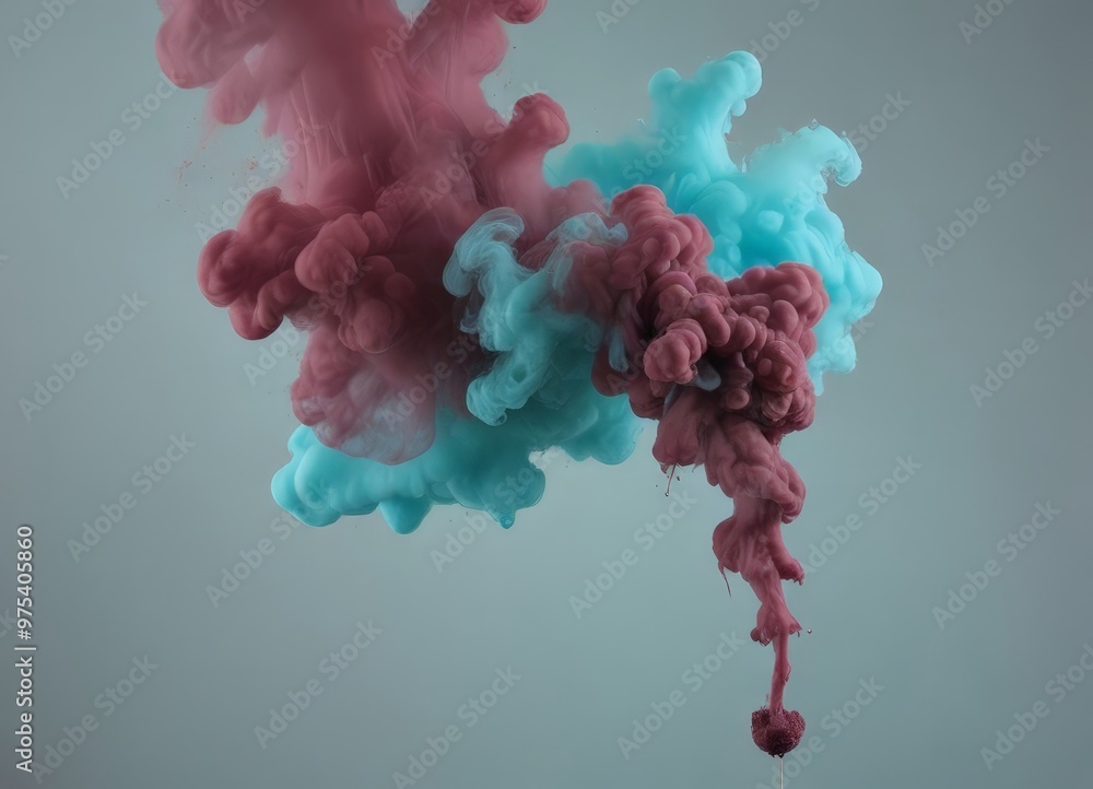 Poster a vibrant abstract composition of swirling smoke in shades of pink and blue, creating a dynamic and 