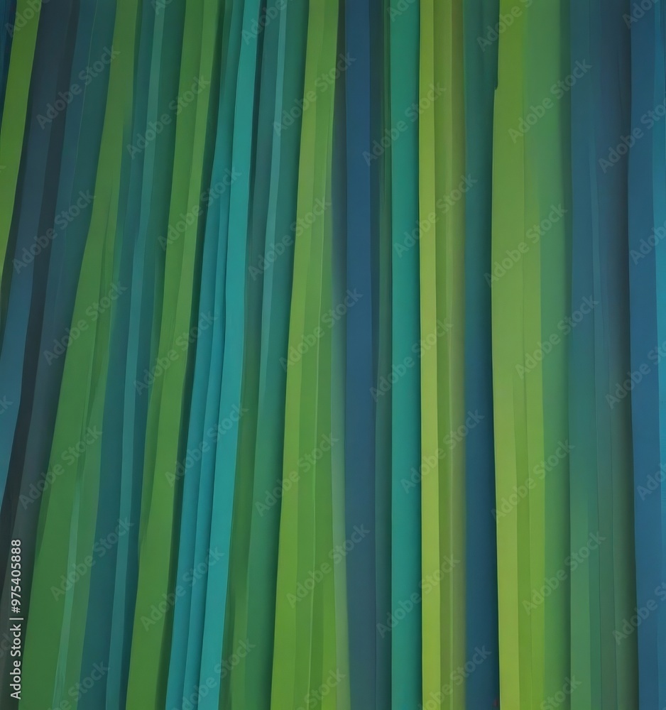 Poster a close-up view of a vertical arrangement of vertical lines in various shades of green and blue, cre