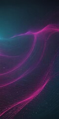 a digital art piece with a gradient background transitioning from dark blue to deep purple, creating a sense of depth and movement. The central focus is a wave-like