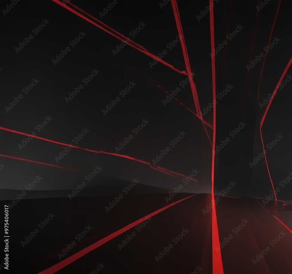 Poster a dark, abstract scene with a red line cutting across the frame, creating a sense of movement and en