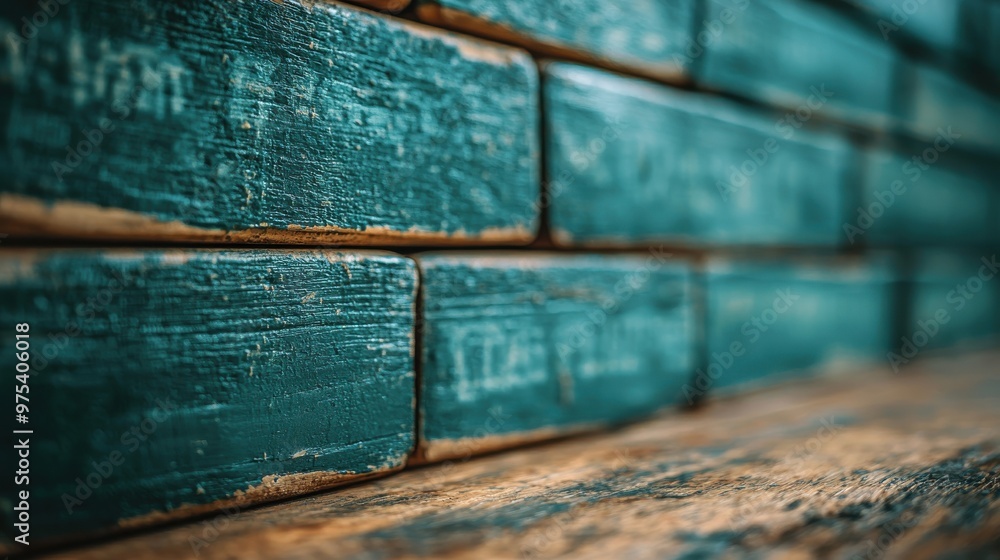 Poster textures of weathered wood blocks forming a rustic wall in a cozy setting with a serene ambiance