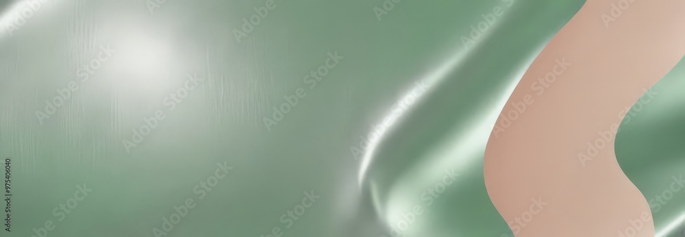 Poster a green and white abstract background with a curved line in a light pink color, creating a sense of 