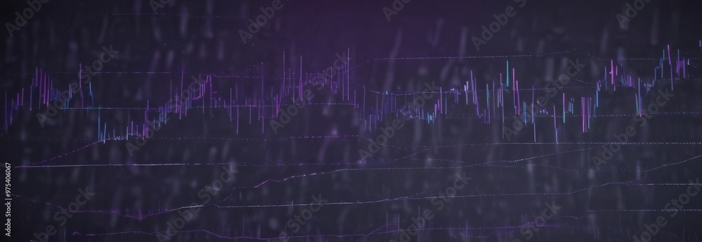 Poster a close-up view of a digital chart or graph, with a dark background and a gradient of purple and blu
