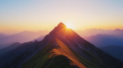 Obraz premium A breathtaking view of a mountain range during sunrise with panoramic composition