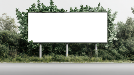 Blank Metal Billboard with White Frame for Outdoor Advertising, Empty Space for Ad Placement, Isolated on Transparent Background