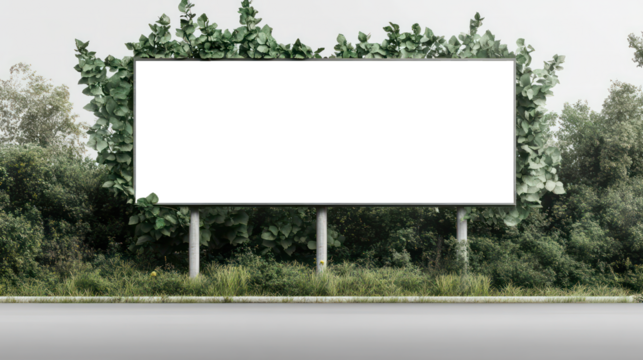 Blank Metal Billboard with White Frame for Outdoor Advertising, Empty Space for Ad Placement, Isolated on Transparent Background