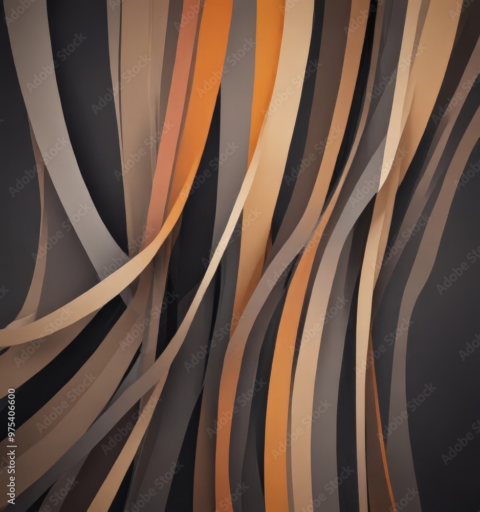 Poster a complex arrangement of overlapping, curved lines in various shades of brown, orange, and black, cr