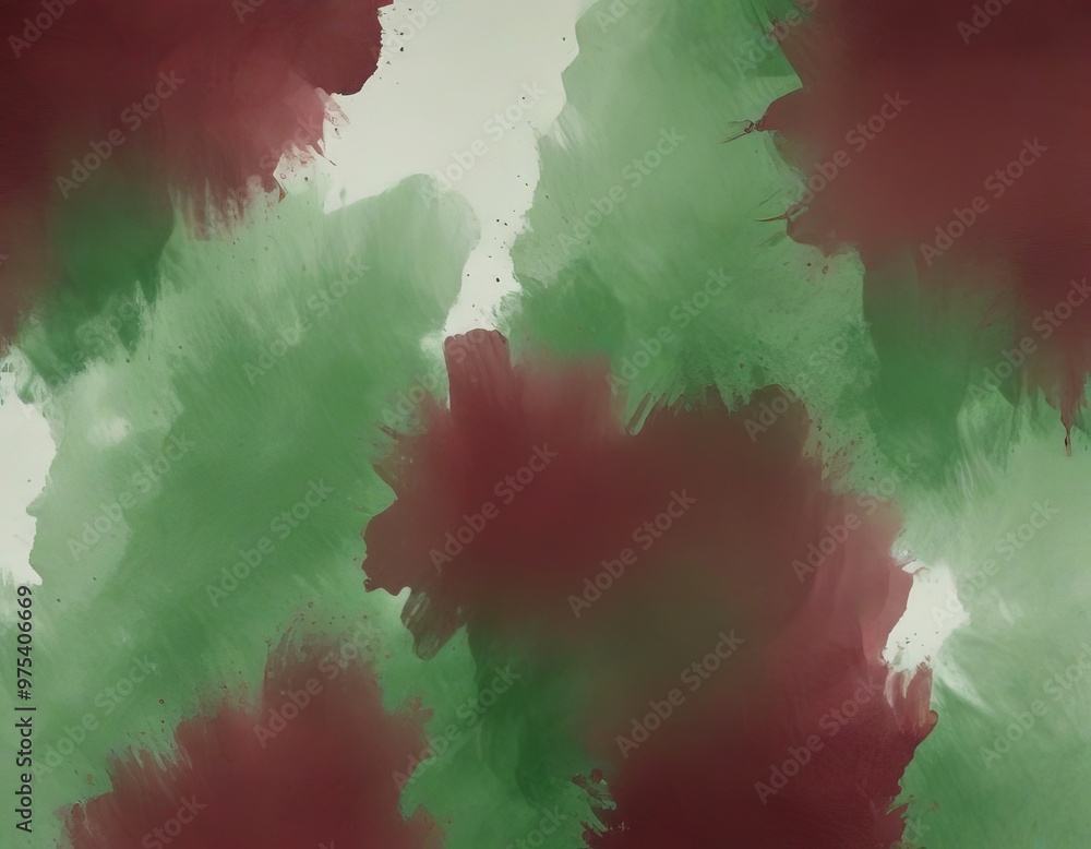 Poster a vibrant abstract painting with a mix of green and burgundy colors, creating a dynamic and visually