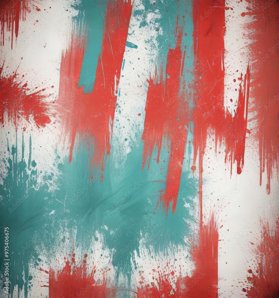 Aufkleber a vibrant abstract composition of red, blue, and white paint splatters and drips, creating a dynamic