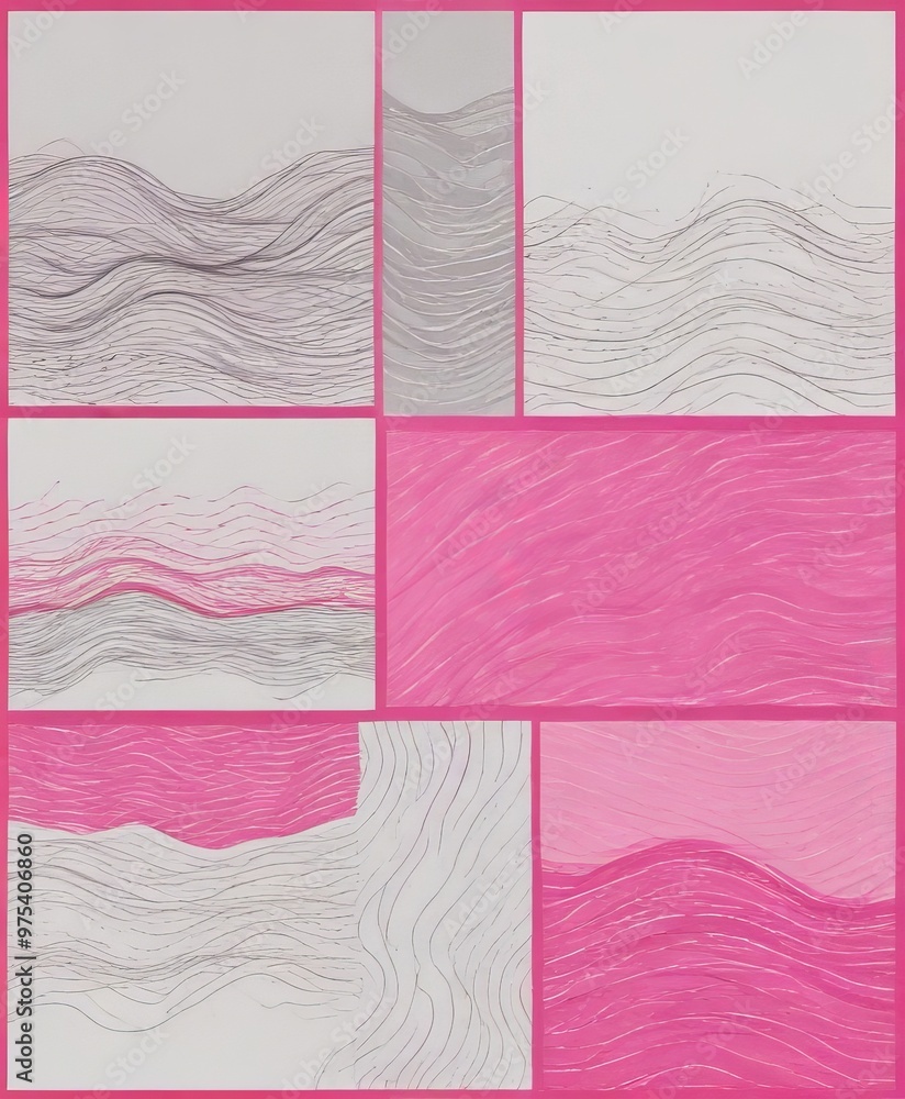 Poster the image is a collage of nine abstract artworks, each featuring a different pattern of wavy lines i