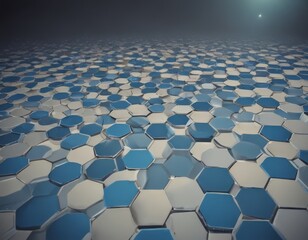 Obraz premium a pattern of blue and white hexagonal tiles arranged in a grid-like fashion, with a small light source at the top right corner.