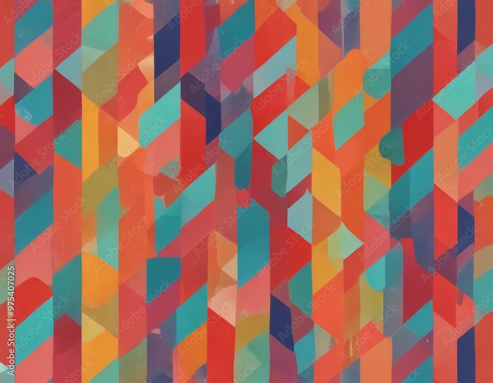 Poster a vibrant abstract pattern composed of overlapping triangles in various shades of red, orange, yello
