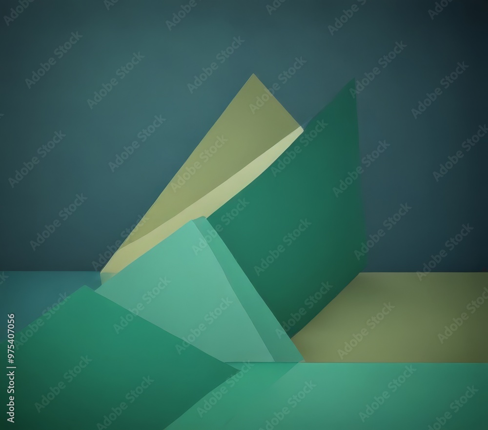 Aufkleber a geometric composition of overlapping triangular shapes in various shades of green and yellow, set 