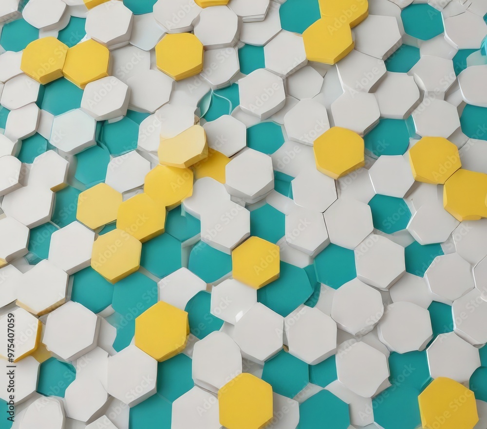 Aufkleber a vibrant pattern of white and yellow hexagonal tiles, arranged in a random yet harmonious manner, c