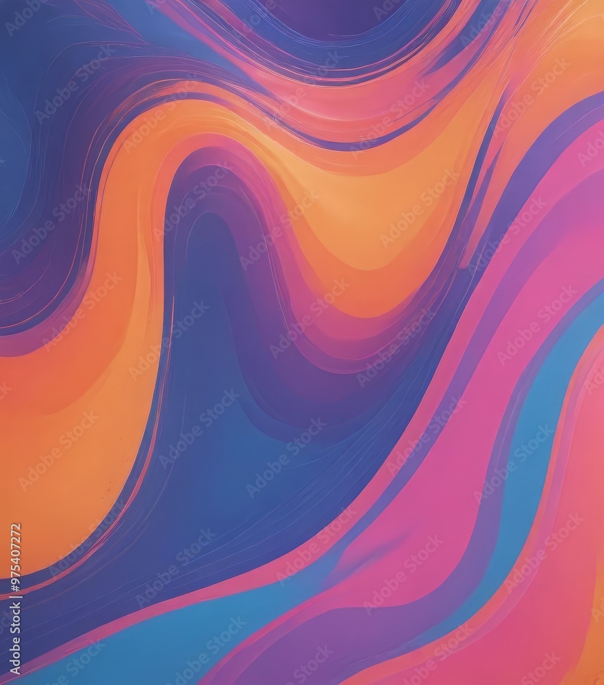 Poster a vibrant abstract pattern composed of overlapping curved lines in various shades of blue, orange, a