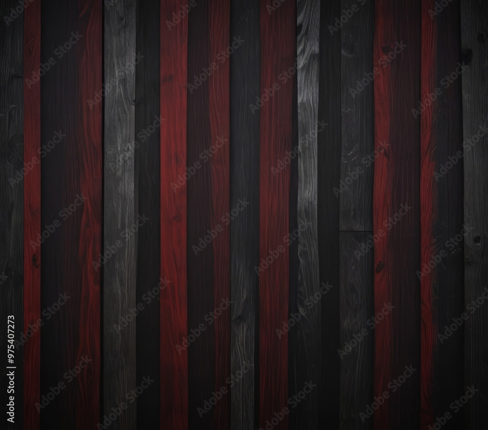 Poster a close-up view of a vertical wooden panel with alternating red and black stripes.