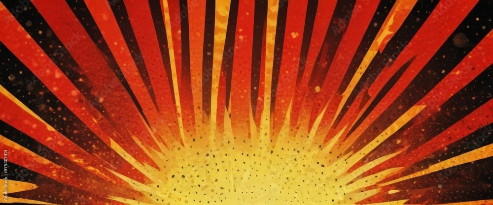 Poster a vibrant abstract background with a striking pattern of red and black stripes radiating outwards, c