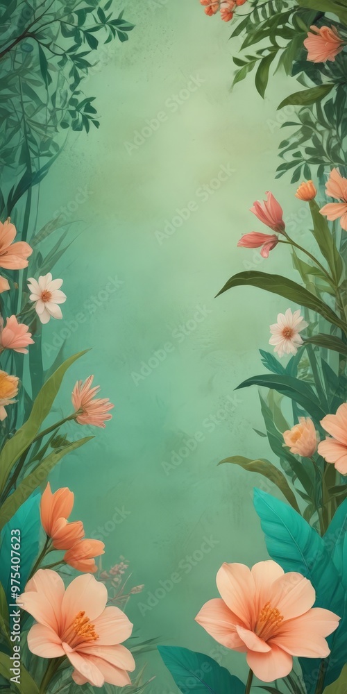 Poster a vibrant floral border frames a serene green background, creating a harmonious and inviting composi