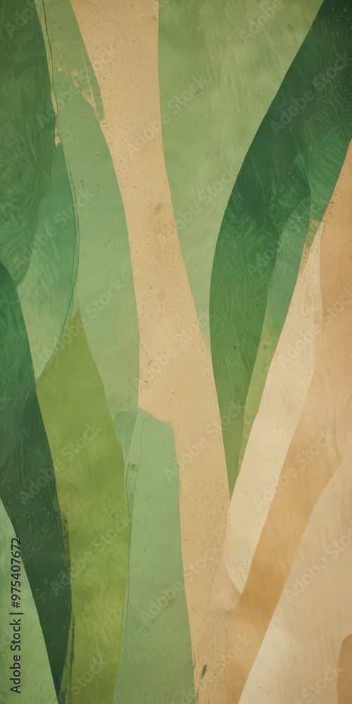 Poster a close-up view of a textured abstract painting with overlapping green and brown colors.