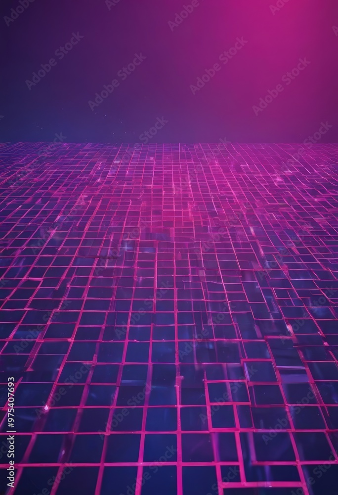 Poster the image presents a digital illustration of a grid-like pattern of square tiles, each filled with a