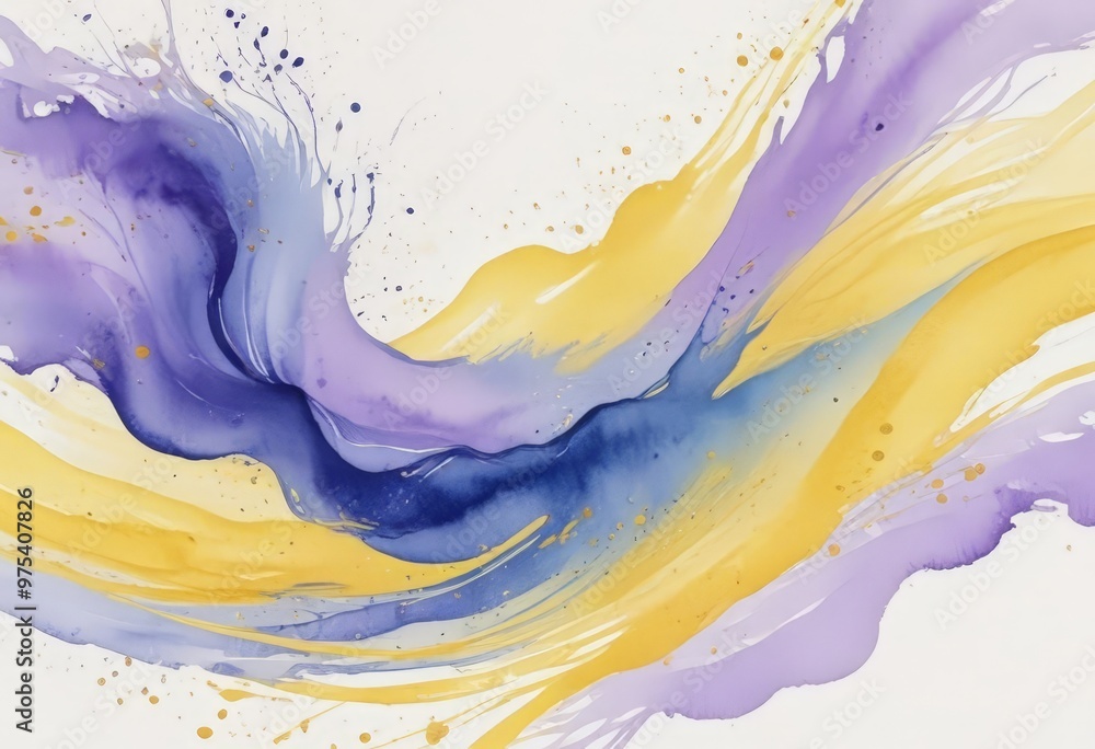 Poster the image is an abstract painting featuring a dynamic composition of blue and yellow watercolor brus
