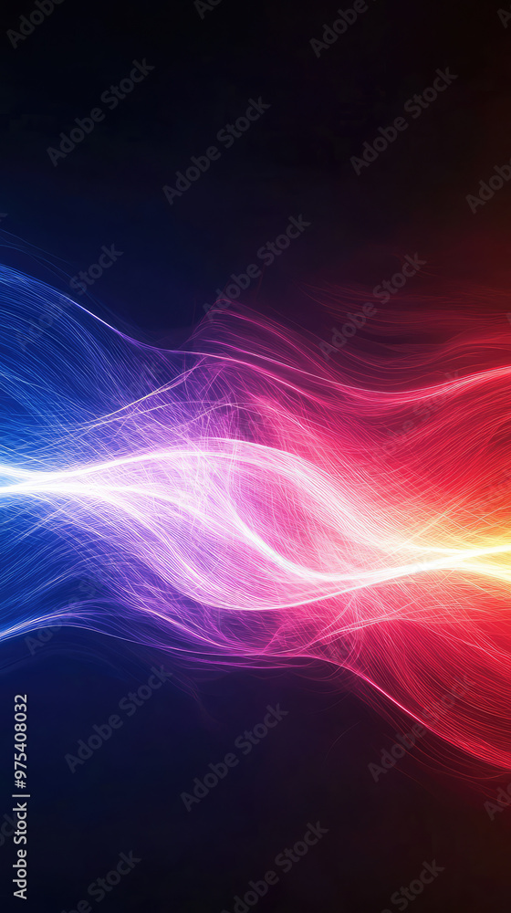 Poster abstract glowing lines that merge in vibrant colors create stunning visual effect, blending shades o