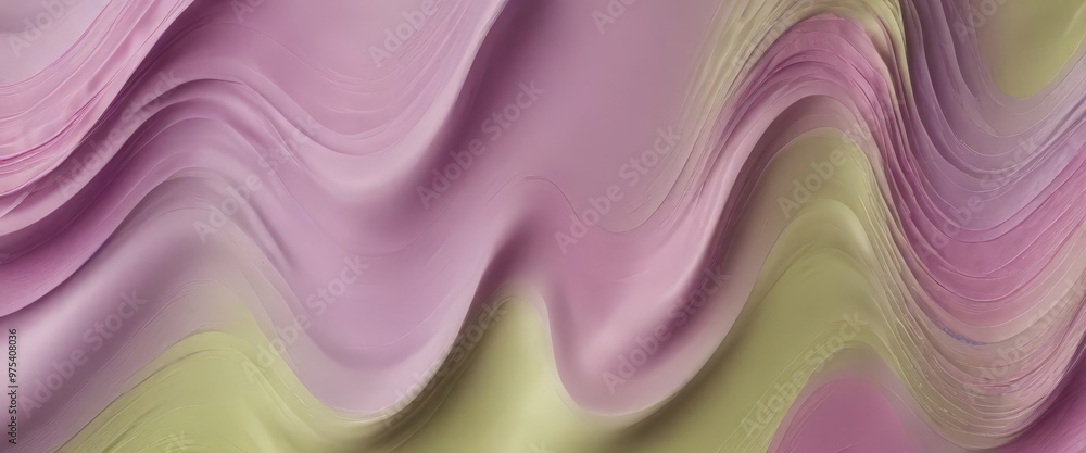 Poster a vibrant abstract pattern composed of curved lines in shades of pink and yellow, creating a sense o