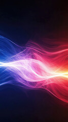 Obraz premium Abstract glowing lines that merge in vibrant colors create stunning visual effect, blending shades of blue, purple, red, and orange against dark background. dynamic flow evokes sense of energy and mov