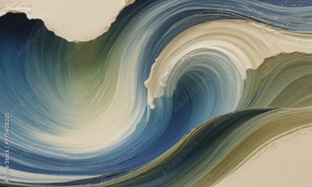 Aufkleber a vibrant abstract painting of a wave, with a mix of blue, green, and white colors. the wave is comp