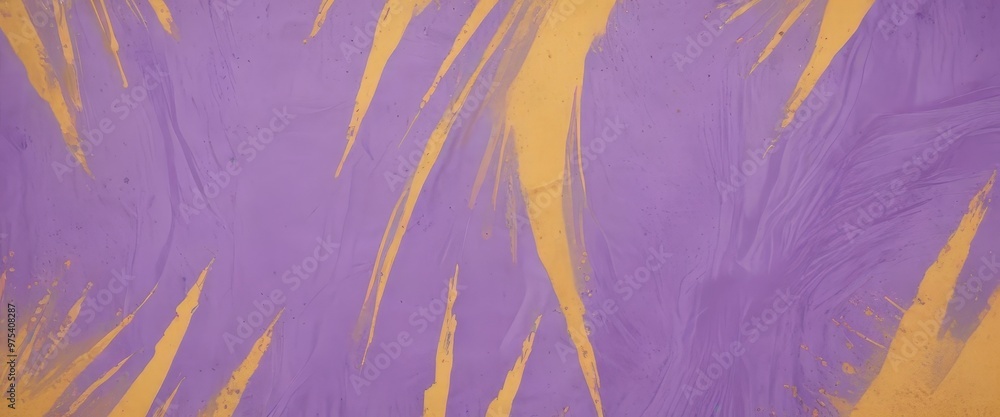 Poster a close-up view of a textured purple and yellow abstract painting. the painting features a mix of ve