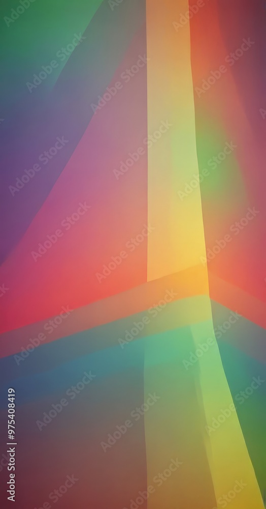 Poster a vibrant abstract composition with overlapping geometric shapes in a variety of colors, including r