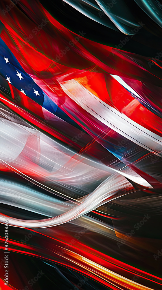 Poster abstract modern art with streaks of vibrant colors, featuring elements reminiscent of american and c