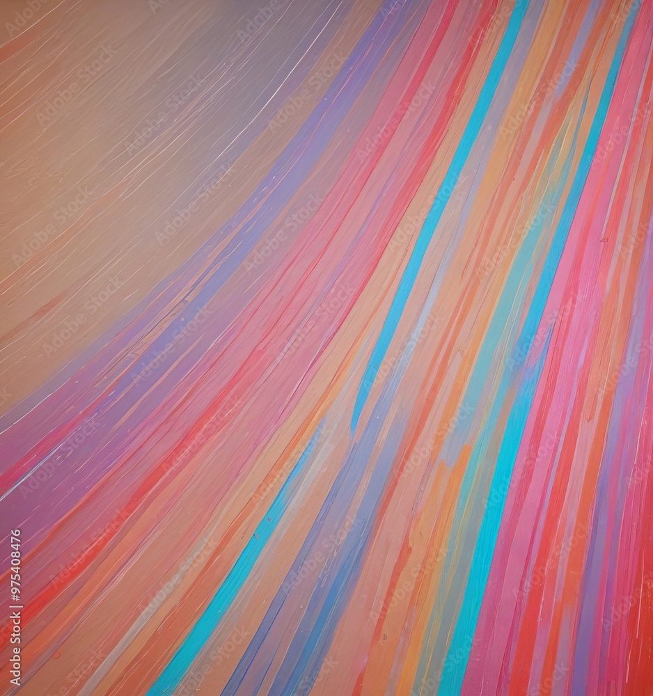 Poster the image is an abstract painting featuring a vibrant gradient of colors, with diagonal lines and sp