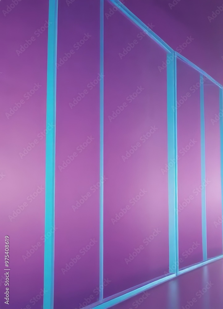 Poster a series of vertical glass panels with a gradient of purple and blue hues, creating a visually strik