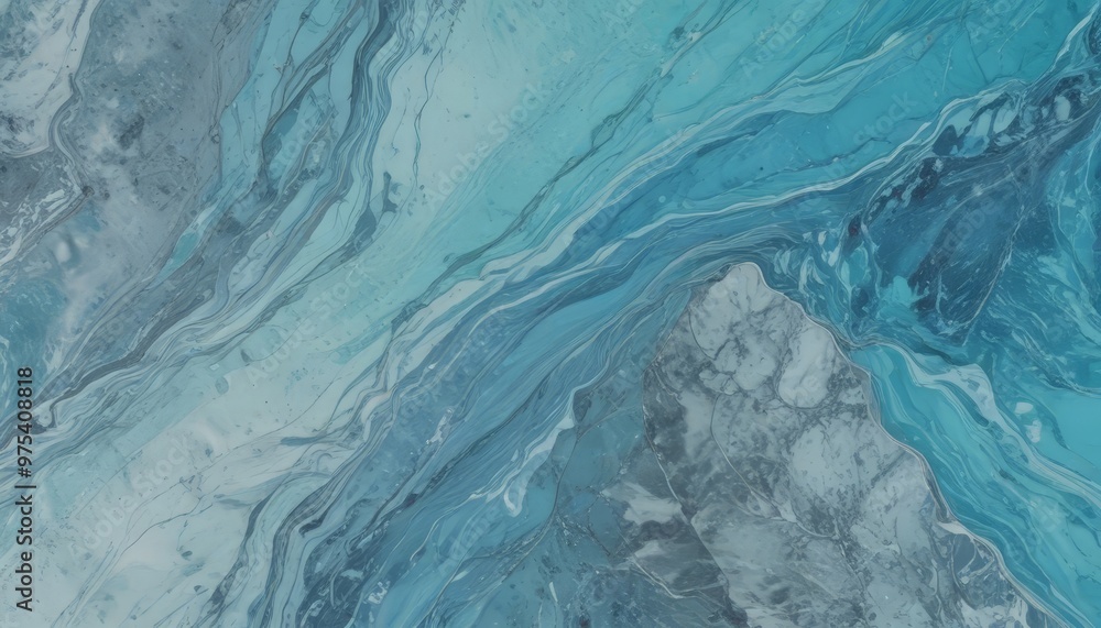Poster a close-up view of a marble surface with a swirling pattern of blue and white hues, creating a sense