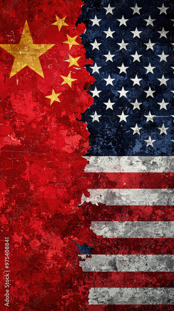 Poster image features an abstract patchwork design that creatively blends elements of chinese and american 