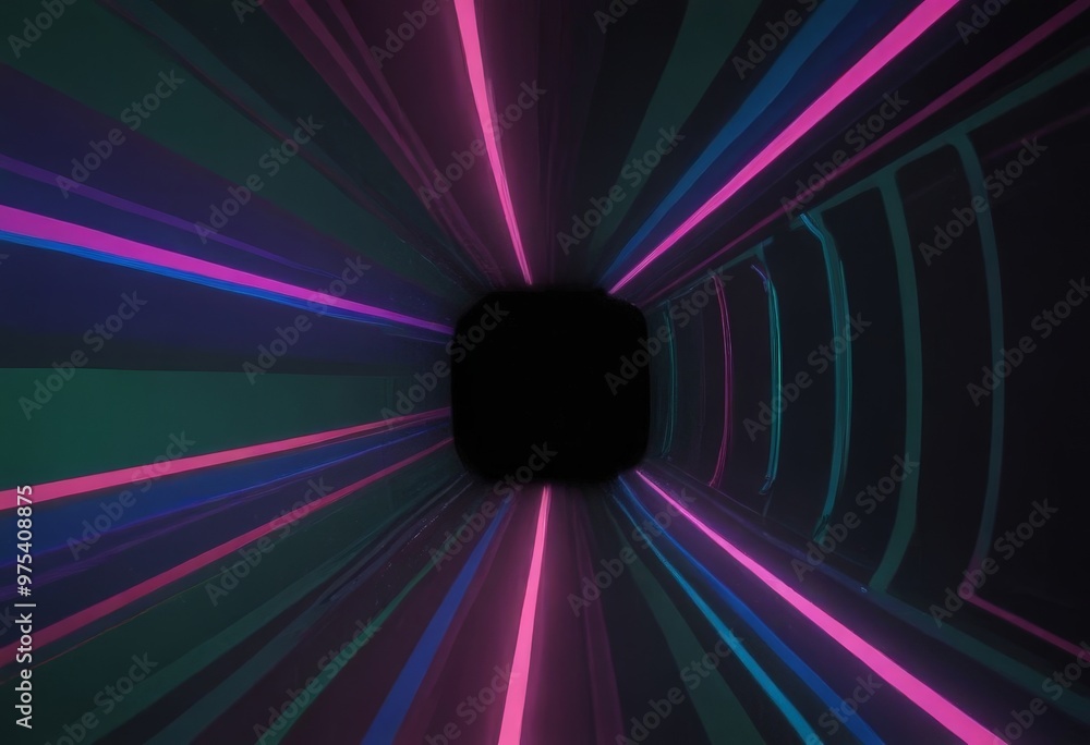 Poster the image presents a digital illustration of a tunnel with a black square in the center, surrounded 