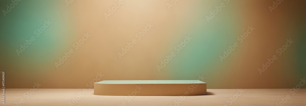 Poster a simple, rectangular podium stands alone in a room with a gradient background, featuring a warm col