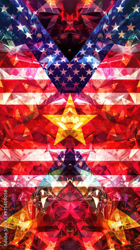 Poster abstract prism effect refracting american and chinese flags creates vibrant and dynamic visual exper