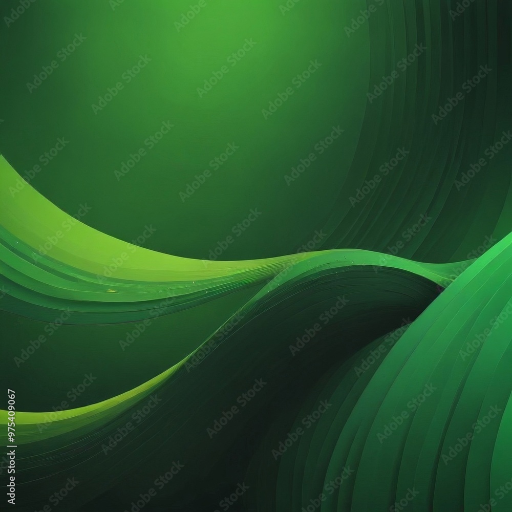 Poster a vibrant abstract composition of green and black hues, with curved lines and a gradient effect, cre