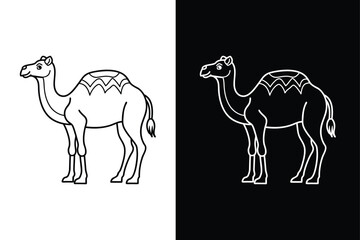 Clean Camel Silhouette Icon. Thin Black Line Vector Art