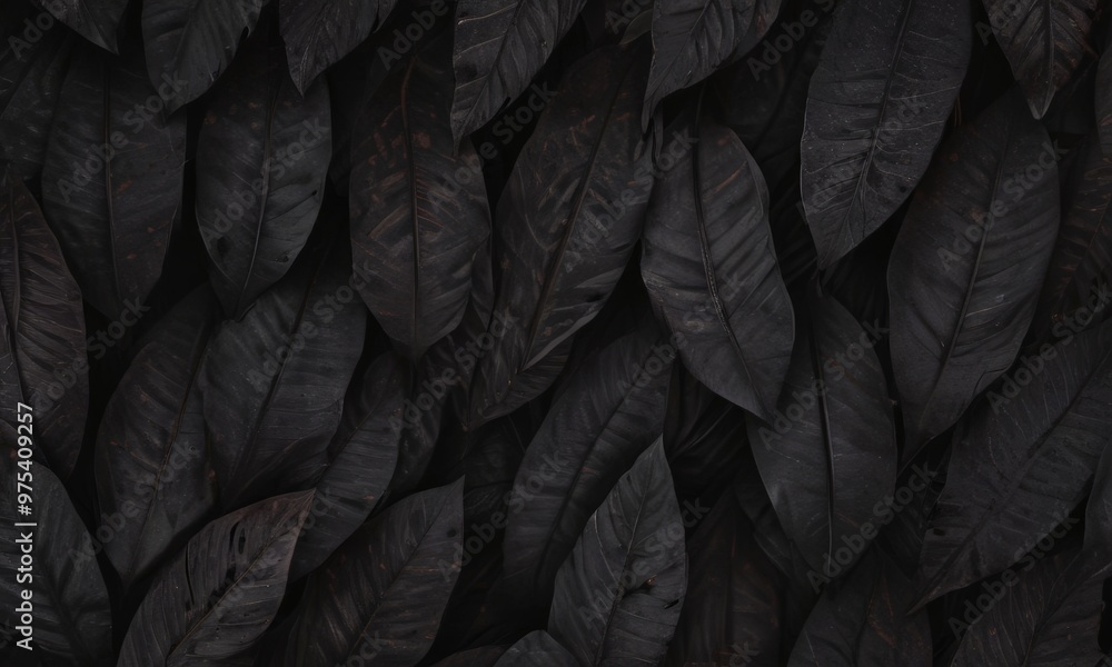 Poster a dense arrangement of dark, glossy leaves fills the frame, creating a textured and visually strikin