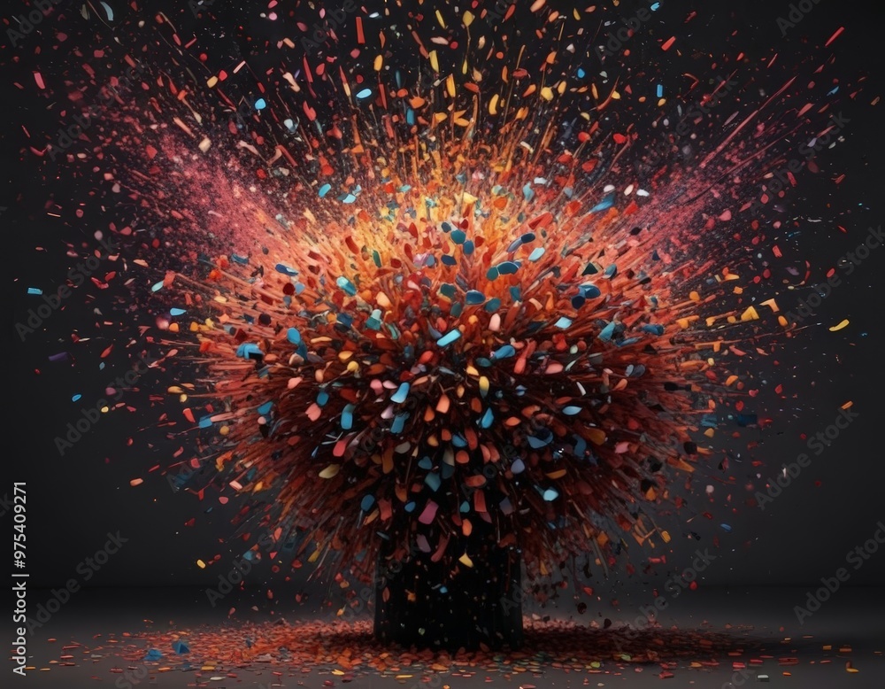 Poster a vibrant explosion of multicolored confetti fills the frame, creating a dynamic and visually striki
