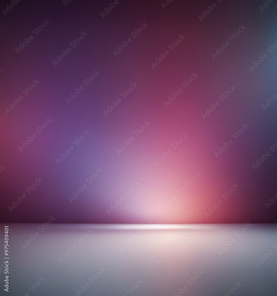 Poster the image presents a gradient background transitioning from purple to pink, with a white floor in th