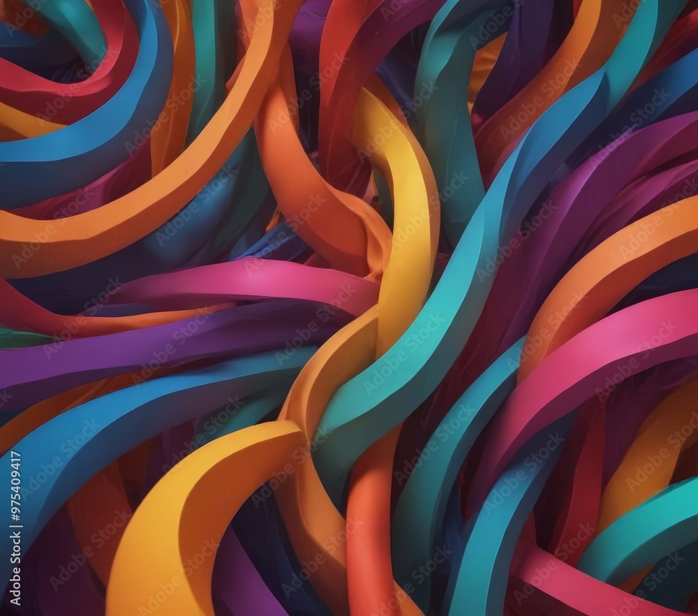 Poster the image is a vibrant abstract composition featuring a complex arrangement of curved lines in vario