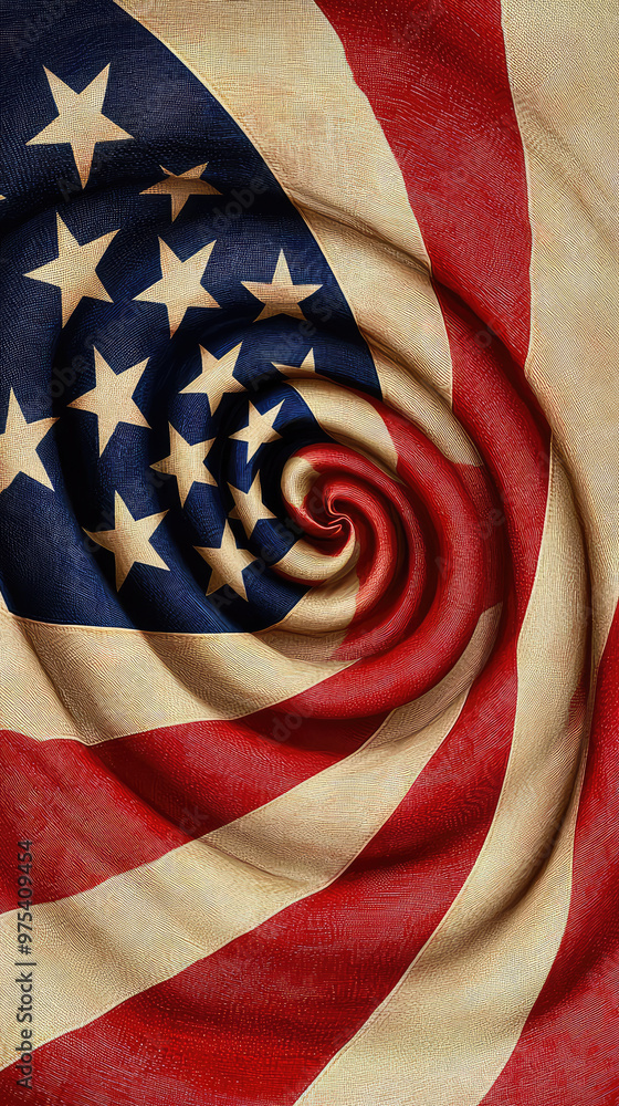 Poster swirling design features american flag, creating captivating visual effect that combines patriotism 